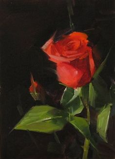 a painting of a red rose on a black background