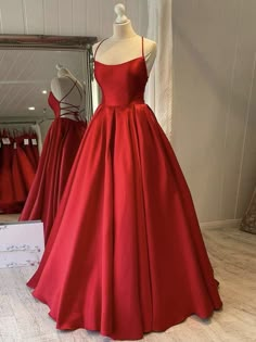 Dark Red Prom Dress, Red Formal Gown, Satin Long Prom Dress, Red Evening Gown, Red Prom Dress Long, Prom Dresses Simple, A Line Evening Dress, Red Evening Dress, Backless Prom Dresses