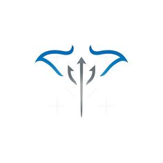 an arrow with two wings is shown in the middle of this logo, which appears to be blue