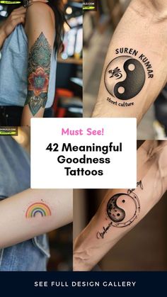 four different tattoos on the arms and arm are shown in this collage with text that reads, must see 42 magnificently goodness