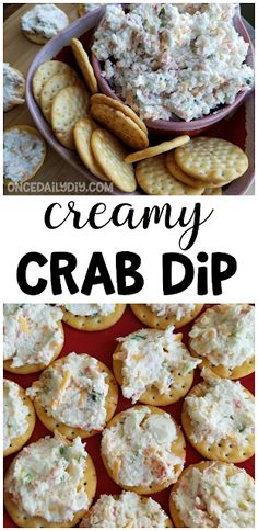 crab dip with crackers and crackers on the side is an easy appetizer