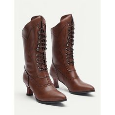 Category:Boots; Upper Materials:PU; Embellishment:Button; Season:Spring,Fall,Winter; Heel Type:Stiletto; Shaft Circumference:10-12; Gender:Women's; Size Suggestion:standard size, select your usual size; Toe Shape:Round Toe; Type:Mid Calf Boots; Style:Elegant,Vintage; Outsole Materials:Rubber; Occasion:Daily,Work; Closure Type:Lace-up; Function:Windproof; Pattern:Paisley; Listing Date:07/16/2024; Production mode:External produce; 2024 Trends:Retro,Button Boots; Size chart date source:Provided by Vintage Shoes Women, 2024 Trends, Brown Leather Boots, Mid Calf Boots, Vintage Shoes, Vintage Lace, Shoes Online, Mid Calf, Pretty Outfits