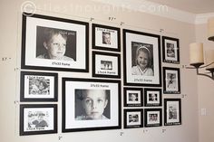 a wall with pictures and candles on it