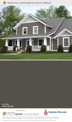 a gray house with white trim on the front and side, in color swats