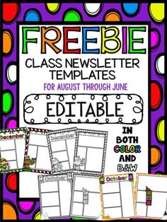 freebie class news letter templates for august through june