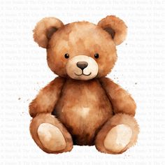 a watercolor painting of a brown teddy bear