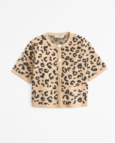 Women's Leopard LuxeLoft Short-Sleeve Cardigan | Women's New Arrivals | Abercrombie.com Leopard Print Pattern, Short Sleeve Cardigan, Short Sleeve Button Up, Gold Buttons, Print Pattern, Women's Tops, Cardigans For Women, Abercrombie Fitch, Crew Neckline