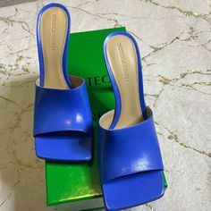 Authentic Bottega Veneta Stretch Sandals/Mules Sz 39 (Runs Small) Color Aquarium Nib Tried On Only Please Ask Any Questions Sales Are Final. Please Submit Only Reasonable Offers Blue Mules With Sculpted Heel For Party, Blue Leather Heels With Square Toe, Blue Party Mules With Sculpted Heel, Blue Mules With Deep Heel Cup And Open Heel, Blue Square Toe Heels With Padded Heel, Blue Formal Sandals With Square Toe, Elegant Blue Square Toe Sandals, Blue Sandals With Sculpted Heel And Square Toe, Blue Evening Mules With Padded Heel