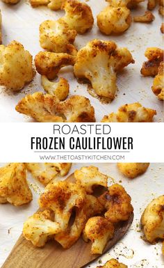 roasted frozen cauliflower on a cutting board