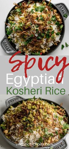 an image of some food in a pan with the words spicy egypt kosher rice