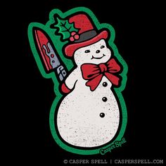 a snowman with a knife in his hand