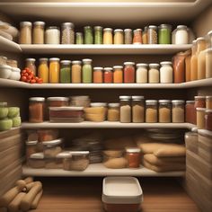 an open pantry filled with lots of food