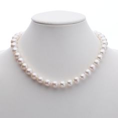 Simple statements of elegance, pearls have been a mainstay in Gump's fine jewelry assortment for decades. Each pearl is carefully selected for quality, color and shape. Composed of lustrous freshwater cultured pearls, this timeless choker is finished with a diamond-studded clasp. White freshwater cultured pearls, 7mm. Diamonds, 0.02ctw. 18-karat yellow gold. 17"L. Pearl And Gold Necklace, White Pearl Necklace, Gold Necklace Designs, Signature Jewelry, Pearl Types, Freshwater Cultured Pearls, Timeless Accessories, Diamond Sizes, Sparkle Diamonds