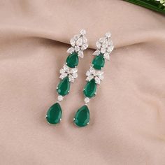 Green Gemstone Dangle Earrings SI/HI Diamond 18 Karat White Gold Fine Jewelry For Sale at 1stDibs 1stdibs Jewelry, Bridal Diamond Jewellery, Luxe Jewelry, Jewelry For Sale, Green Gemstones, Diamond Jewellery, Intricate Design, Ring Earrings, Diamond Jewelry