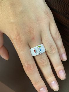 Trchnagir is bird calligraphy form of the Armenian alphabet White Initials Ring, Unique Silver Jewelry With Bird Design, Silver Jewelry With Bird Design, Unique White Enamel Anniversary Ring, Armenian Alphabet, Pomegranate Earrings, Pomegranate Jewelry, Full Finger Rings, Armor Ring