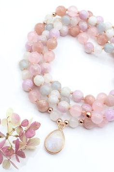 Rose Quartz Mala, Mala Jewelry, Mala Bead Necklace, Rose Quartz Jewelry, 108 Mala Beads, 108 Bead, Mala Bracelet, Mala Necklace, Moonstone Pendant