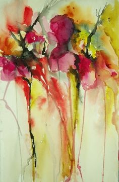 watercolor painting of pink and yellow flowers