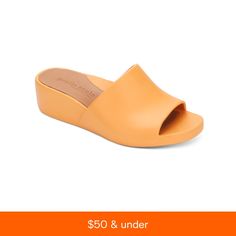 in stock Orange Wedge Sandals With Removable Insole, Orange Slides With Removable Insole For Summer, Spring Orange Slides, Summer Orange Slides With Removable Insole, Spring Yellow Slip-on Wedge Sandals, Yellow Slip-on Wedge Sandals For Summer, Comfortable Non-slip Yellow Slippers, Orange Slip-on Wedge Sandals For Summer, Yellow Synthetic Slip-on Slides