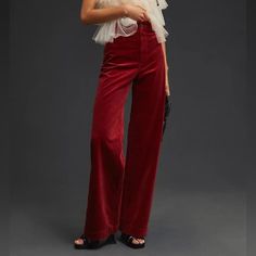 Anthropology Maeve Colette Wide-Leg Corduroy Pants In Red Size 33 Nwt High-waisted Velvet Pants For Fall, High Waist Burgundy Wide Leg Pants For Fall, Burgundy High Waist Wide Leg Pants For Fall, Chic Red Wide Leg Pants For Fall, High Waist Velvet Bottoms For Fall, High-waist Velvet Bottoms For Fall, Red Corduroy Pants Outfit, Red Corduroy Pants, Black Linen Trousers