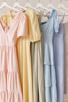 Say hello to a new dress! Lulus collection of pastel dresses are perfect for your spring events. Shades of pink, yellow, green, and blue with puff sleeves and ruffles will land you on the best dressed list. #lovelulus Pastel Color Dress Casual, Pastel Clothes Outfits, Pastel Spring Outfits, Pastel Color Outfit, Pastel Outfit Ideas, Vestidos Color Pastel, Cute Pastel Outfits, Pastel Dresses, Pastel Color Dress