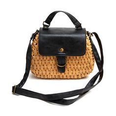 Versatile top-handle crossbody bag made from raffia and smooth, vegan leather. Daily Use Straw Satchel Bag With Detachable Strap, Everyday Straw Satchel Bag With Detachable Strap, Straw Travel Bag With Adjustable Top Handle, Travel Straw Bag With Adjustable Top Handle, Everyday Crossbody Straw Bag With Detachable Strap, Travel Straw Satchel With Detachable Strap, Straw Shoulder Bag With Detachable Strap For Daily Use, Daily Use Straw Shoulder Bag With Detachable Strap, Black Straw Top Handle Shoulder Bag