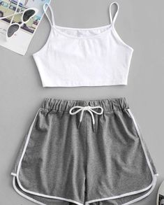 Crop Cami Top, Cute Sleepwear, Dolphin Shorts, Cute Lazy Outfits, Sports Style, Crop Top Outfits, Crop Top And Shorts, Tween Outfits, Teenager Outfits