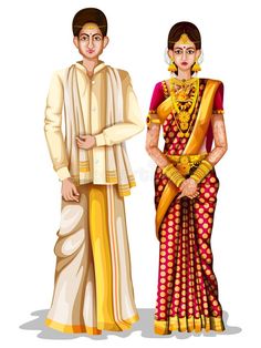 Wedding Couple Cartoon, Mens Fashion Illustration, Indian Wedding Couple, Dress Illustration, Fashion Illustration Sketches Dresses, Traditional Indian Dress, Couple Dress, Wedding Illustration, Sketches Dresses