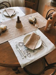 the table is set with two place settings