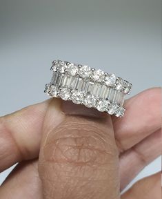 Platinum Round-baguette Diamond Dress Ring 3.50cts 10mm Wide IGI Certificate - Etsy UK Diamond Jewel, Ring Emerald, Baguette Diamond, Watches Jewelry, Antique Rings, Rings Statement