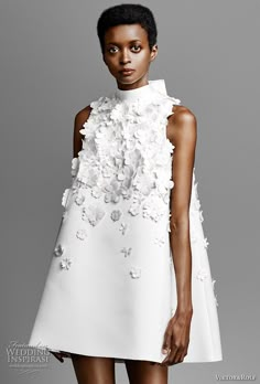 viktor and rolf spring 2019 bridal sleeveless high neck heavily embellished bodice romantic tent mini short wedding dress (12) zv -- Viktor&Rolf Spring 2019 Wedding Dresses | Wedding Inspirasi #wedding #weddings #bridal #weddingdress #bride ~ Gaun Koktail, Short White Dress, Style Pinterest, Dress With Flowers, Gaun Fashion, Graduation Dresses, Viktor & Rolf, Short Wedding Dress, Wedding Dress Inspiration