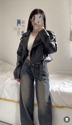 Leather Jacket Outfits, Easy Trendy Outfits, Korean Outfits, Looks Style