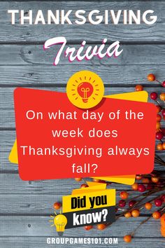 thanksgiving trivia with the words on what day of the week does thanksgiving always fail?