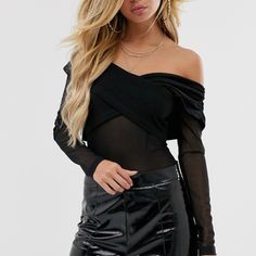 Victoria Bodysuit Black Cross Over Chiffon | Mesh Bodysuit Long Sleeves Tight And Form Fitting V-Cut Bust Double Layered Over The Bust Area (Not See Through) Sheer In The Mid Section Only* Snap Bottom Closure Kgl Forever 21, Fashion Nova, Express, Blogger Fav, House Of Cb Stretch Off-shoulder Bodysuit For Evening, Stretch Off-shoulder Evening Bodysuit, Chic Stretch Bodysuit With Mesh Sleeves, Fitted Off-shoulder Mesh Top For Night Out, Fall Bodysuit With Sheer Sleeves For Night Out, Sheer Bodysuit For Night Out In Fall, Chic Black Bodysuit With Mesh Sleeves, Chic Stretch Mesh Top For Night Out, Fitted Off-shoulder Mesh Top For Party