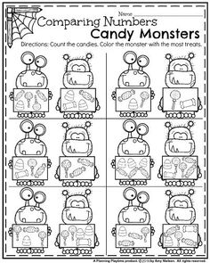 comparing numbers with candy monsters worksheet