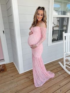 This full-lace long-sleeve mermaid maternity gown is pure elegance and perfect for every season. The dress is constructed from stretchy lace with premium stretch material lining on the bodice with unlined lace on the bottom. This design is perfect for your maternity photoshoot or any special occasion. Long Sleeve Lace Gown With Sweep Train, Long Sleeve Lace Maternity Dress, Long Sleeve Lace Maternity Dress For Wedding, Maternity Mermaid Hem Dress For Wedding, Long Sleeve Maternity Gown, Elegant Long Sleeve Maternity Gown, Maternity Scallop Lace Fitted Dress, Maternity Fitted Lace Dress With Scalloped Lace, Fitted Scallop Lace Maternity Dress