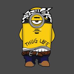 a cartoon minion holding a book with the words thug life on it