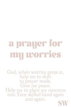 a prayer card with the words,'a prayer for my worriess '