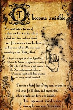 Invisible Spell, Potion Of Invisibility, Invisibility Potion, Magickal Recipes, Witches Spells, Halloween Spell Book, Halloween Spells, Charmed Book Of Shadows, Be Invisible