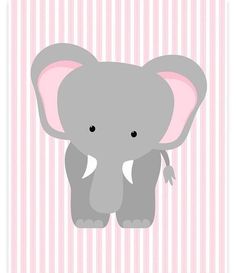 an elephant standing on top of a pink and white striped background with the word baby