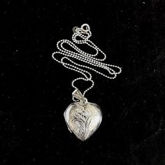 Dearest Mine | Jewelry | Sterling Silver Heart Etched Locket Necklace New | Poshmark Silver Etched Necklace For Valentine's Day, Valentine's Day Silver Etched Necklace, Silver Heart-shaped Etched Necklace, Etched Heart Silver Necklace, Heart-shaped Etched Necklaces For Valentine's Day, Etched Heart Pendant Necklace For Valentine's Day, Valentine's Day Heart-shaped Etched Necklaces, Valentine's Day Heart-shaped Etched Necklace, Vintage Silver Necklace With Heart Beads