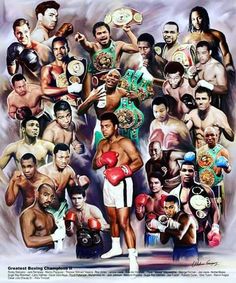 a painting of professional boxing players and their coaches