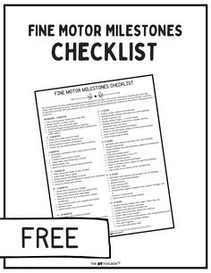 the fine motor milestones checklist is shown in black and white, with an image of