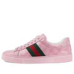 (WMNS) Gucci Ace sneaker with Web 'Pink' 760774-FACRF-5856 Luxury Pink Leather Sneakers, Luxury Pink Low-top Sneakers, Gucci Pink Sneakers With Rubber Sole, Pink Gucci Sneakers With Rubber Sole, Designer Pink Leather Custom Sneakers, Gucci Casual Pink Sneakers, Sporty Pink Gucci Sneakers, Casual Pink Gucci Sneakers, Luxury Pink Lace-up Custom Sneakers