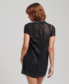 Womens - Collar Sequin T-Shirt Dress in Black | Superdry Sequin T Shirt Dress, Classy Style, Modern Women, Black Shirt Dress, Understated Elegance, Black Sequins, Fashion Classy, Modern Woman, T Shirt Dress