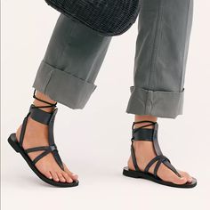 This Strappy Sandal Features A Wrap Around Ankle With Lace-Up Tie Back. - Slight Heel - Adjustable Back Ties - True To Size Free People Sandals, Lace Up Gladiator Sandals, Blue Suede Heels, Strappy Leather Sandals, Crochet Sandals, Strappy Sandals Flat, Wrap Sandals, Leather Platform Sandals, Brown Leather Sandals