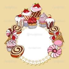 a round frame with cupcakes and pastries