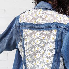 THE DAISY JACKET (READY TO SHIP) – Dragon Denim Spring Denim Outerwear With Custom Embroidery, Fitted Embroidered Denim Jacket For Streetwear, Daisy Denim Jacket, Dragon Denim, Multicolor Embroidered Denim Jacket, Dragon Denim Jacket, Skulls Flowers, Rose Jacket, Floral Jacket