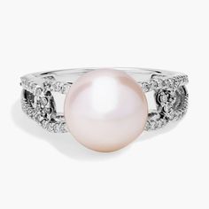 Elegantly subversive, this linked 14k white gold ring combines subtle sparkle with a singular freshwater cultured pearl that looks lustrous day and night. Pink Pearl Ring, Pearl Fashion, Ring With Diamond, Fashion Ring, 14k White Gold Ring, White Gold Ring, Diamond Band, Pink Pearl, Day And Night