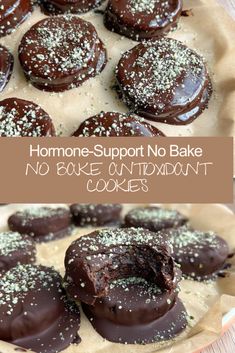 chocolate covered cookies with sprinkles on top and the words homemade support no bake