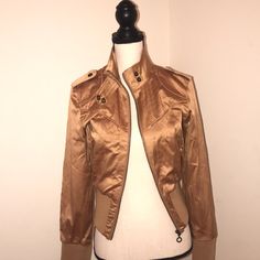 Nwt Tan/Copper Sateen Bomber Jacket By Arden B. Size Medium. New, Never Worn. Chic Brown Stretch Outerwear, Chic Stretch Brown Outerwear, Trendy Gold Outerwear For Fall, Stretch Cropped Jacket For Fall, Fitted Gold Long Sleeve Outerwear, Casual Fitted Gold Outerwear, Fitted Beige Cropped Jacket For Fall, Fitted Gold Winter Outerwear, Gold Fitted Casual Outerwear